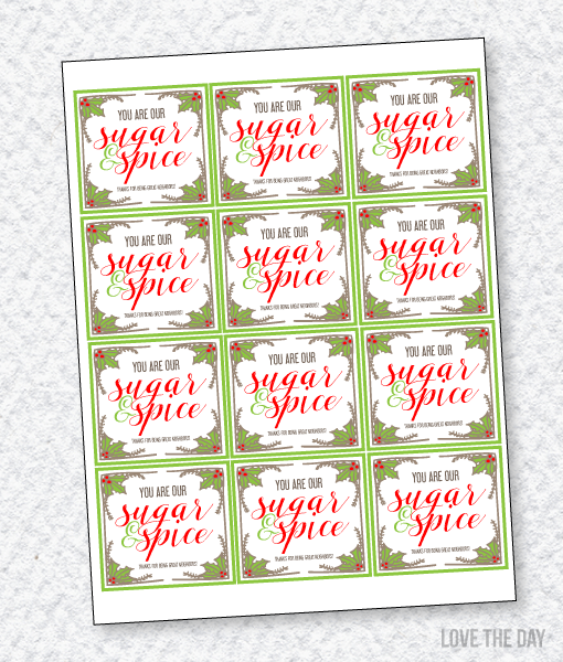 FREE Sugar & Spice Neighbor Gift Tags by Love The Day
